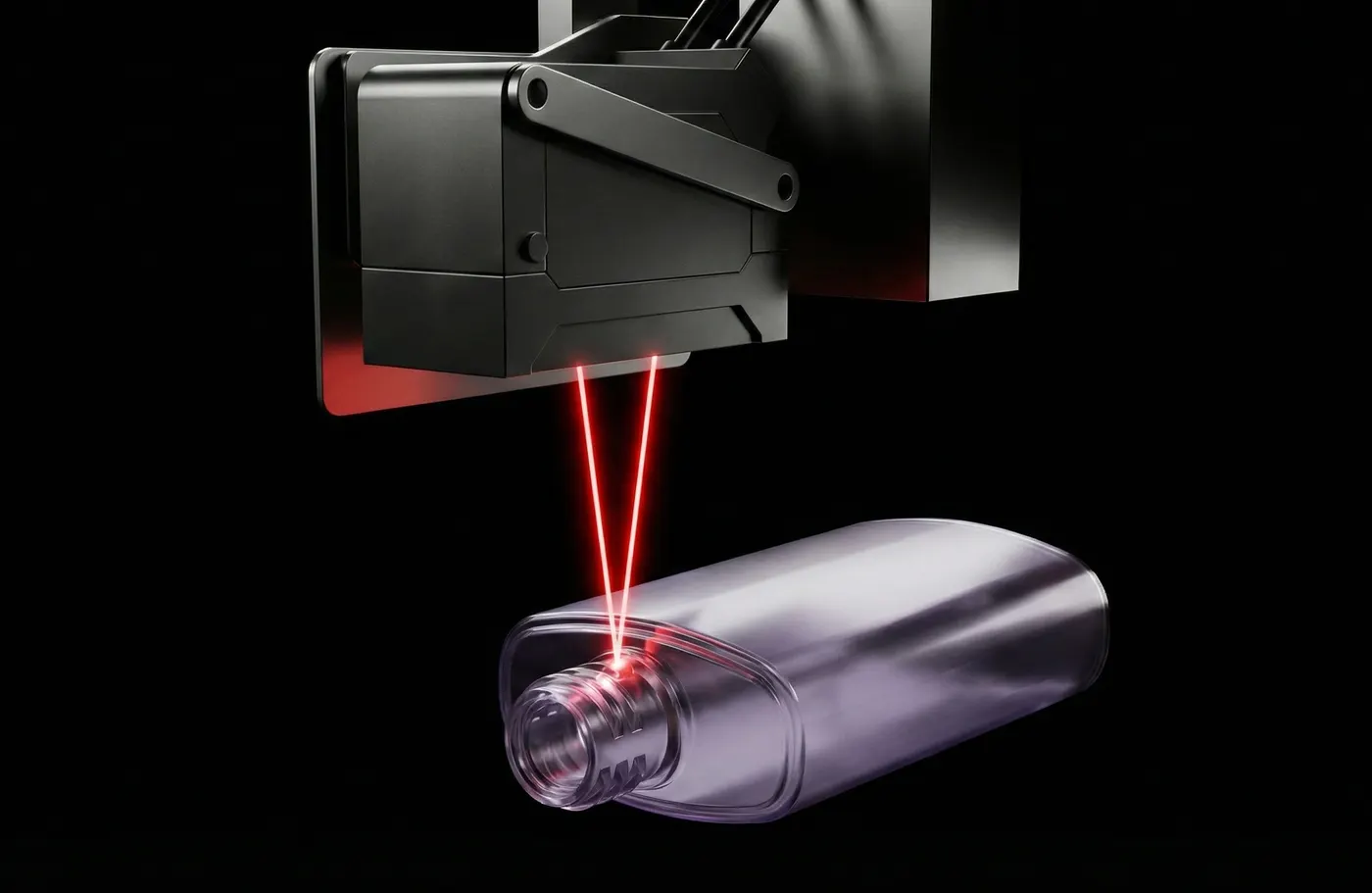 Mesure laser du départ filet d’un flacon pour l’indexation en décor automatique