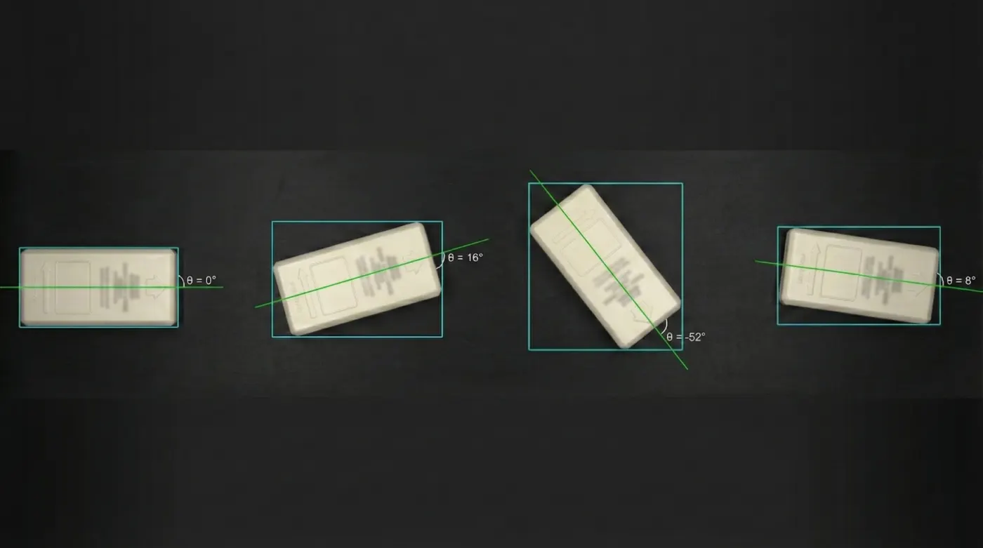 Vue caméra avec détection d’orientation de flacons par vision industrielle